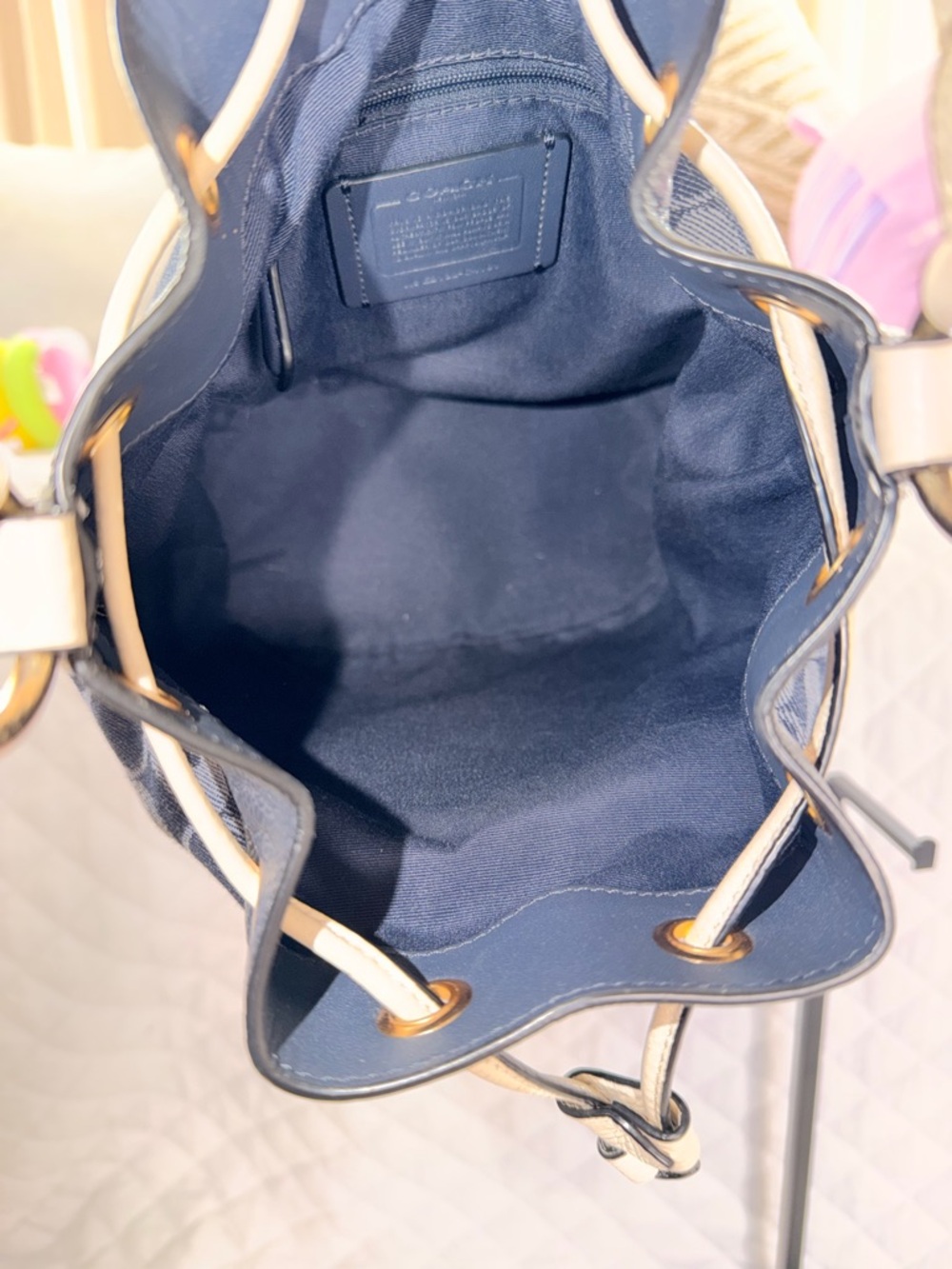 Coach Dempsey Bucket & Drawstring Blue Leather - Picture 11 of 13